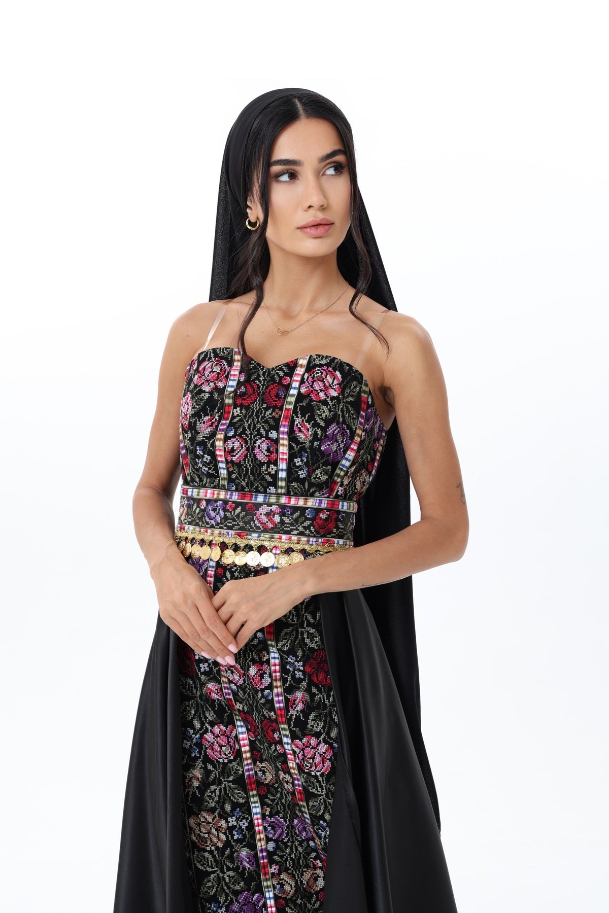 Anood Black & Floral Strapless Dress