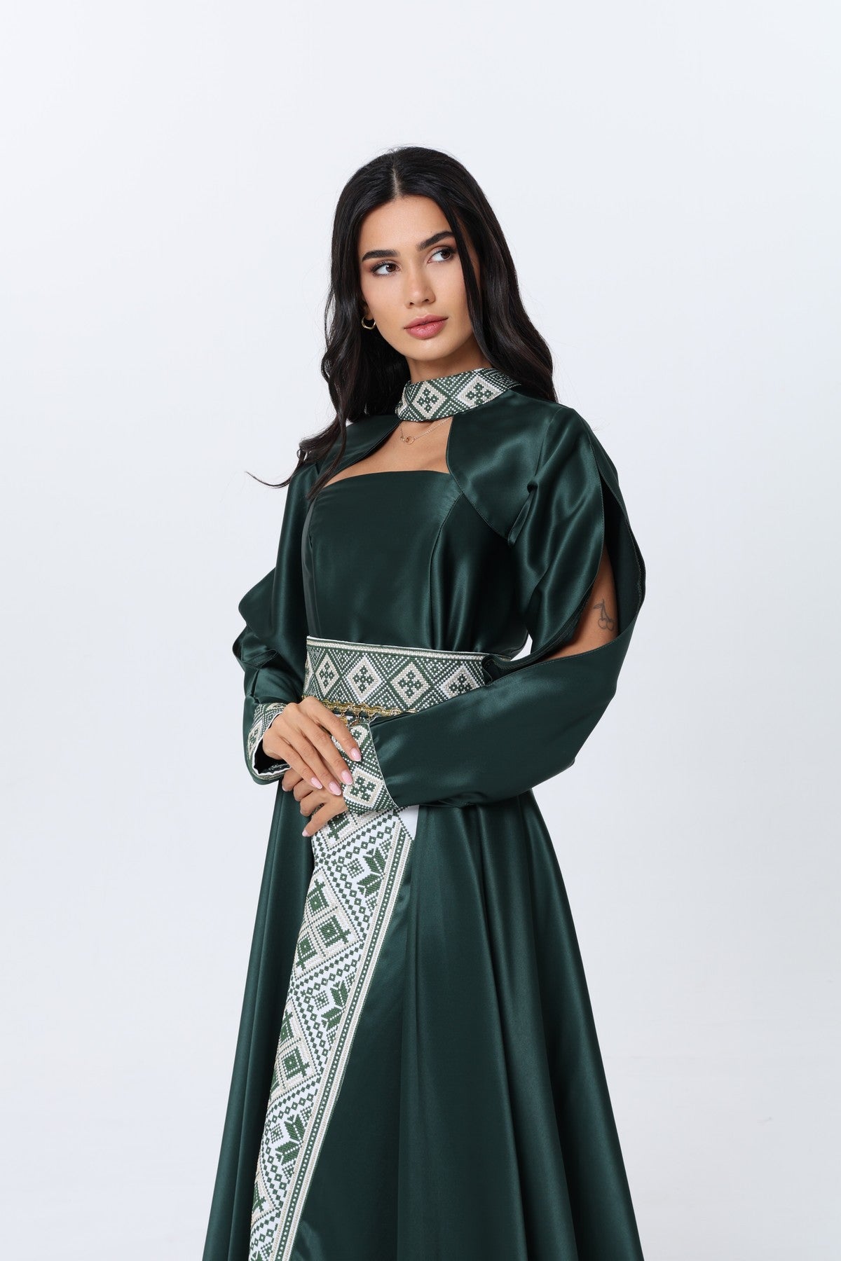 Zomorod Emerald & White Strapless Dress