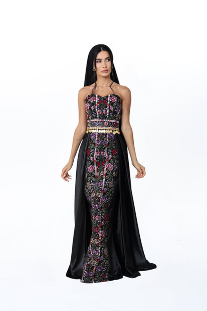 Anood Black & Floral Strapless Dress