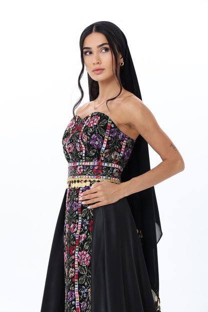 Anood Black & Floral Strapless Dress
