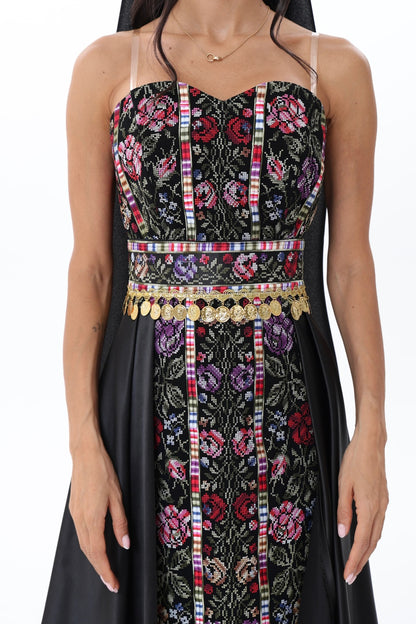 Anood Black & Floral Strapless Dress
