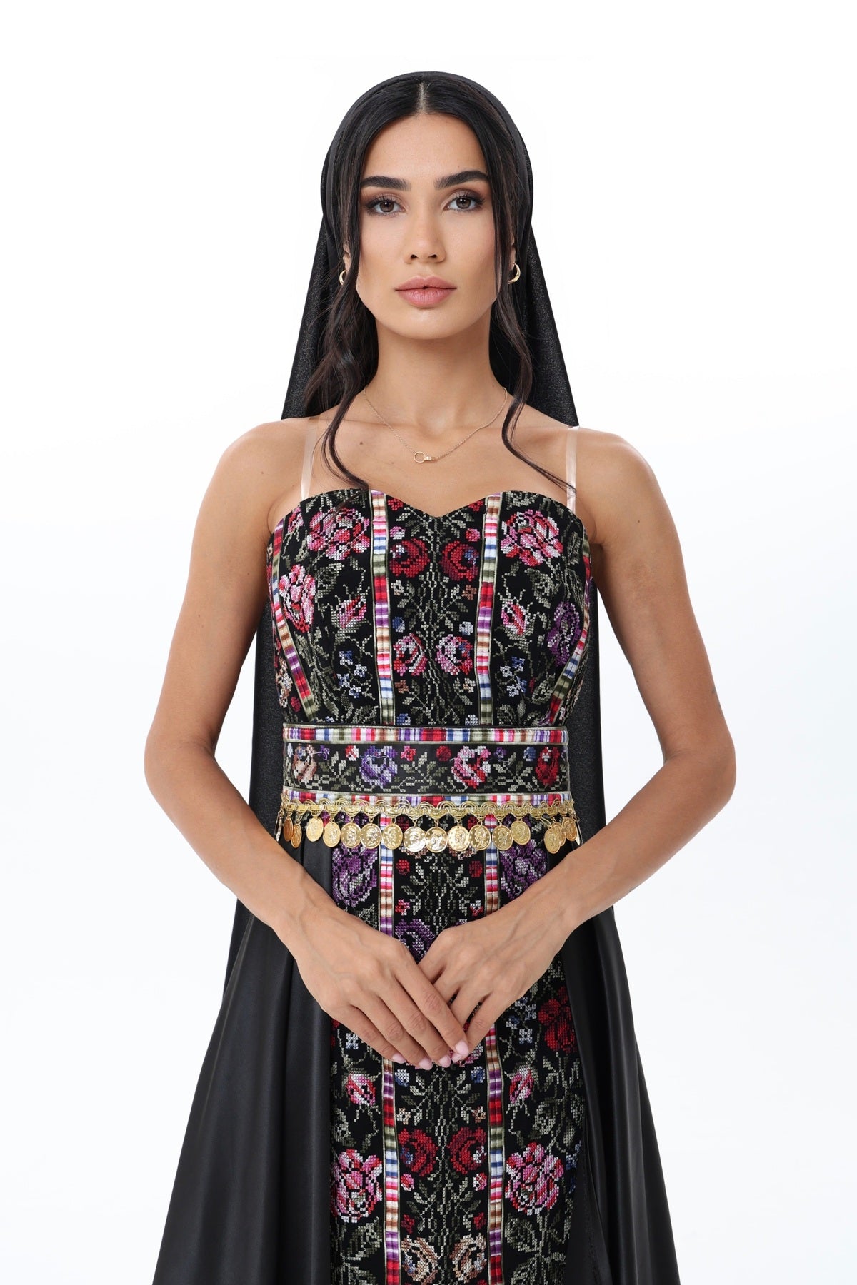 Anood Black & Floral Strapless Dress