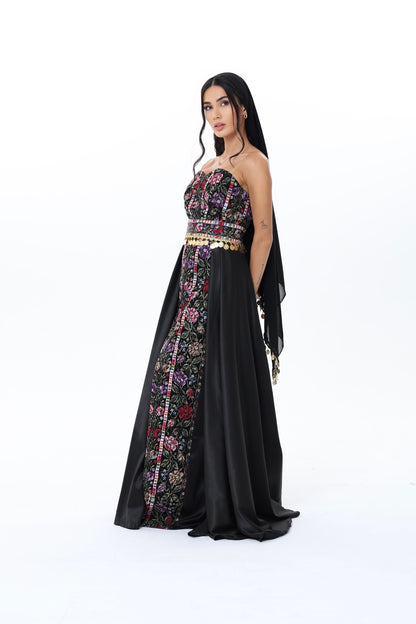 Anood Black & Floral Strapless Dress
