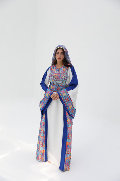 Malak Long Sleeve White & Blue Thobe