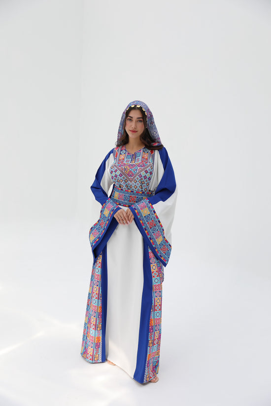 Malak Long Sleeve White & Blue Thobe