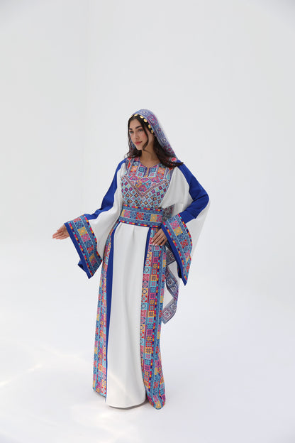 Malak Long Sleeve White & Blue Thobe