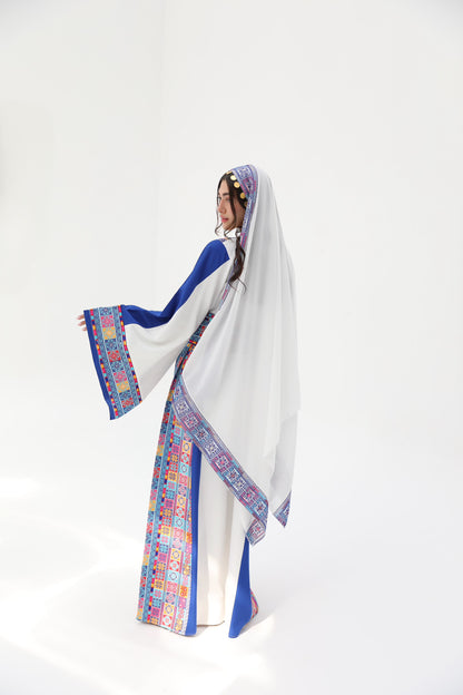Malak Long Sleeve White & Blue Thobe
