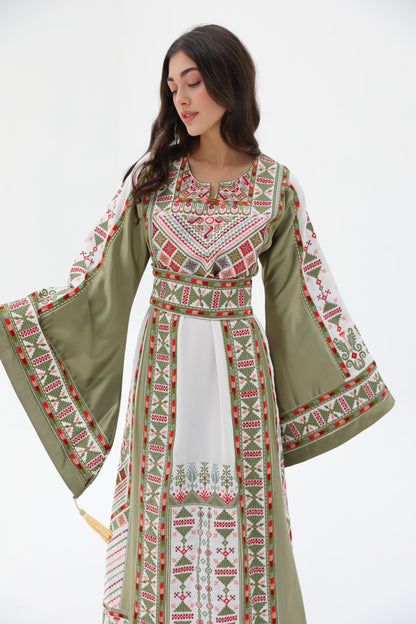 Roaa Long Sleeve Green and Beige Thobe