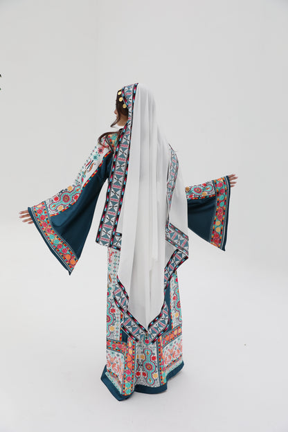 Yasmine Long Sleeve Turquoise and White Thobe