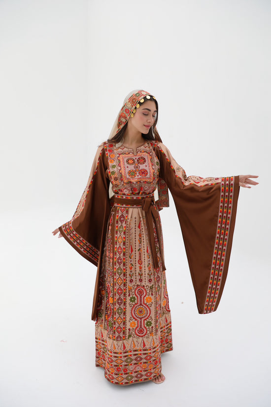 Kenz Long Sleeve Brown and Golden Thobe