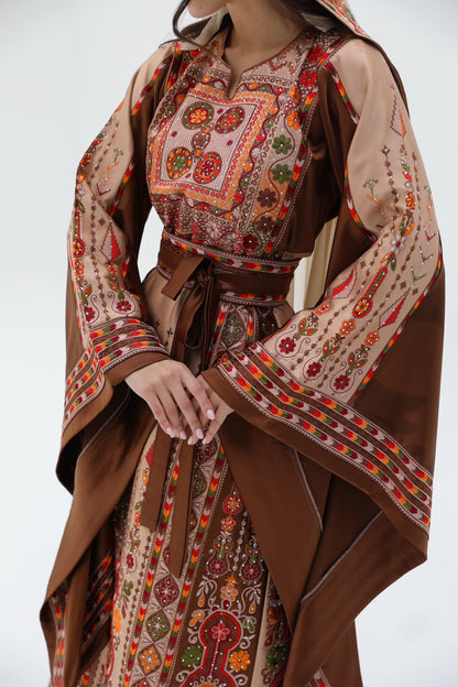 Kenz Long Sleeve Brown and Golden Thobe