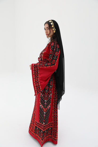 Farha Long Sleeve Red and Black Thobe