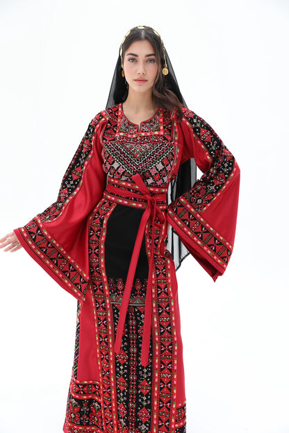 Farha Long Sleeve Red and Black Thobe