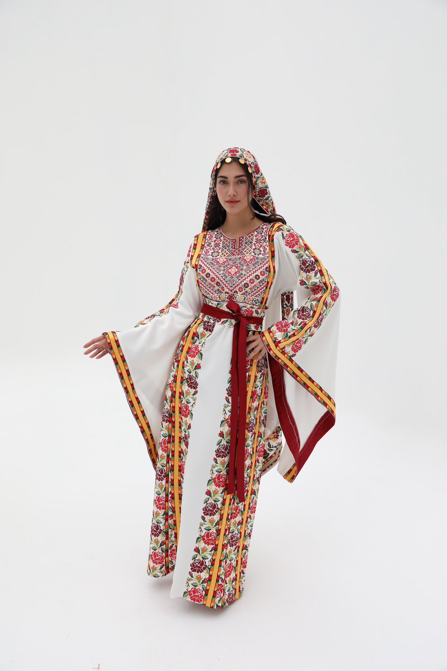 Hikaya Long Sleeve Yellow and White Thobe