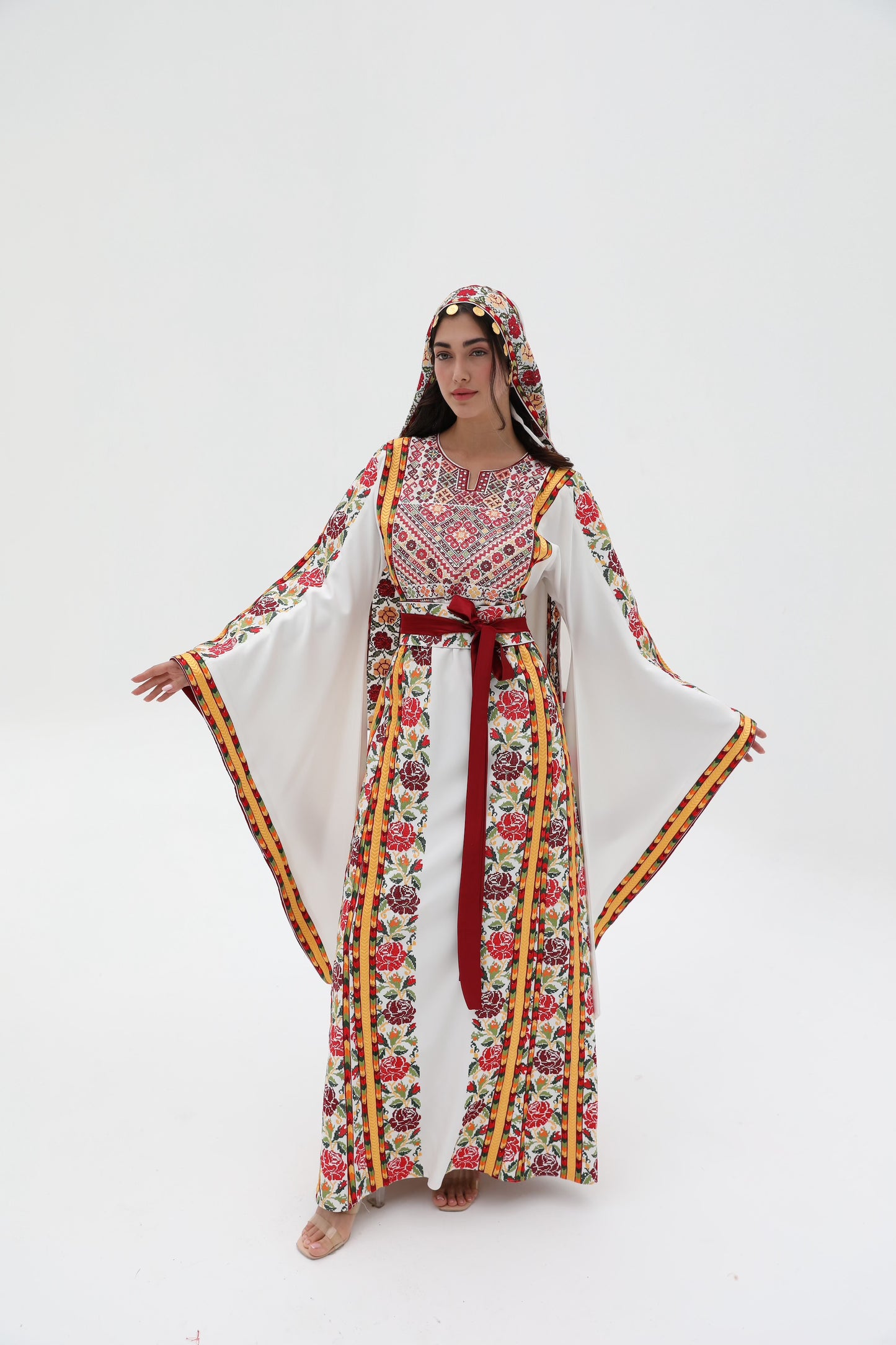 Hikaya Long Sleeve Yellow and White Thobe