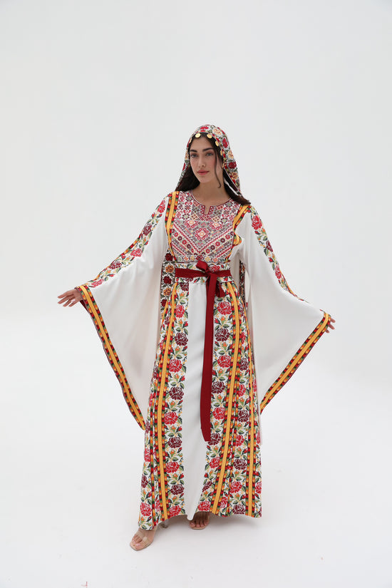 Hikaya Long Sleeve Yellow and White Thobe