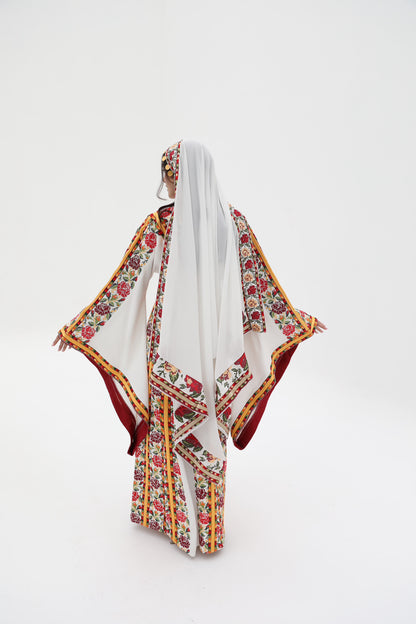 Hikaya Long Sleeve Yellow and White Thobe