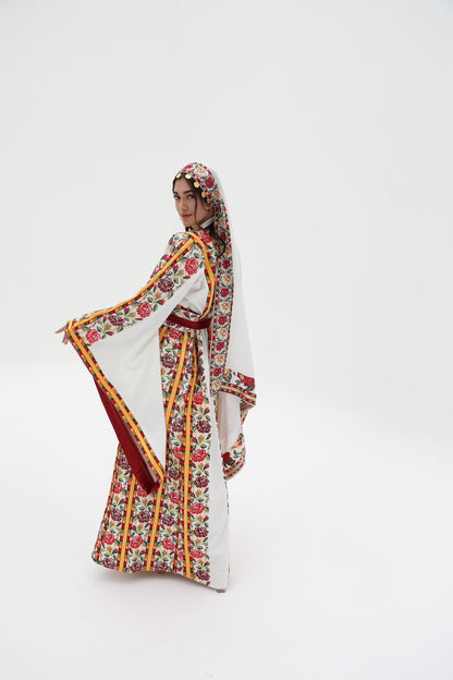 Hikaya Long Sleeve Yellow and White Thobe