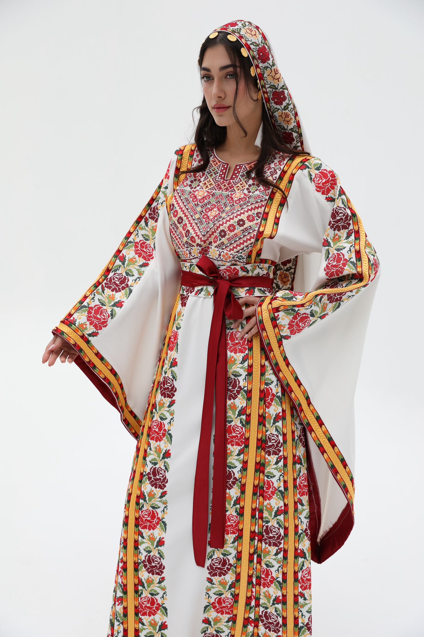 Hikaya Long Sleeve Yellow and White Thobe