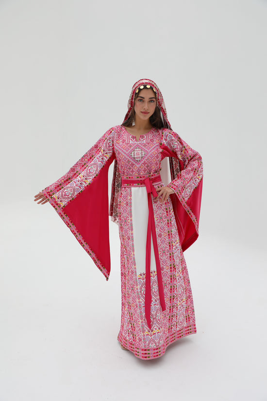 Shahd Long Sleeve Pink and White Thobe