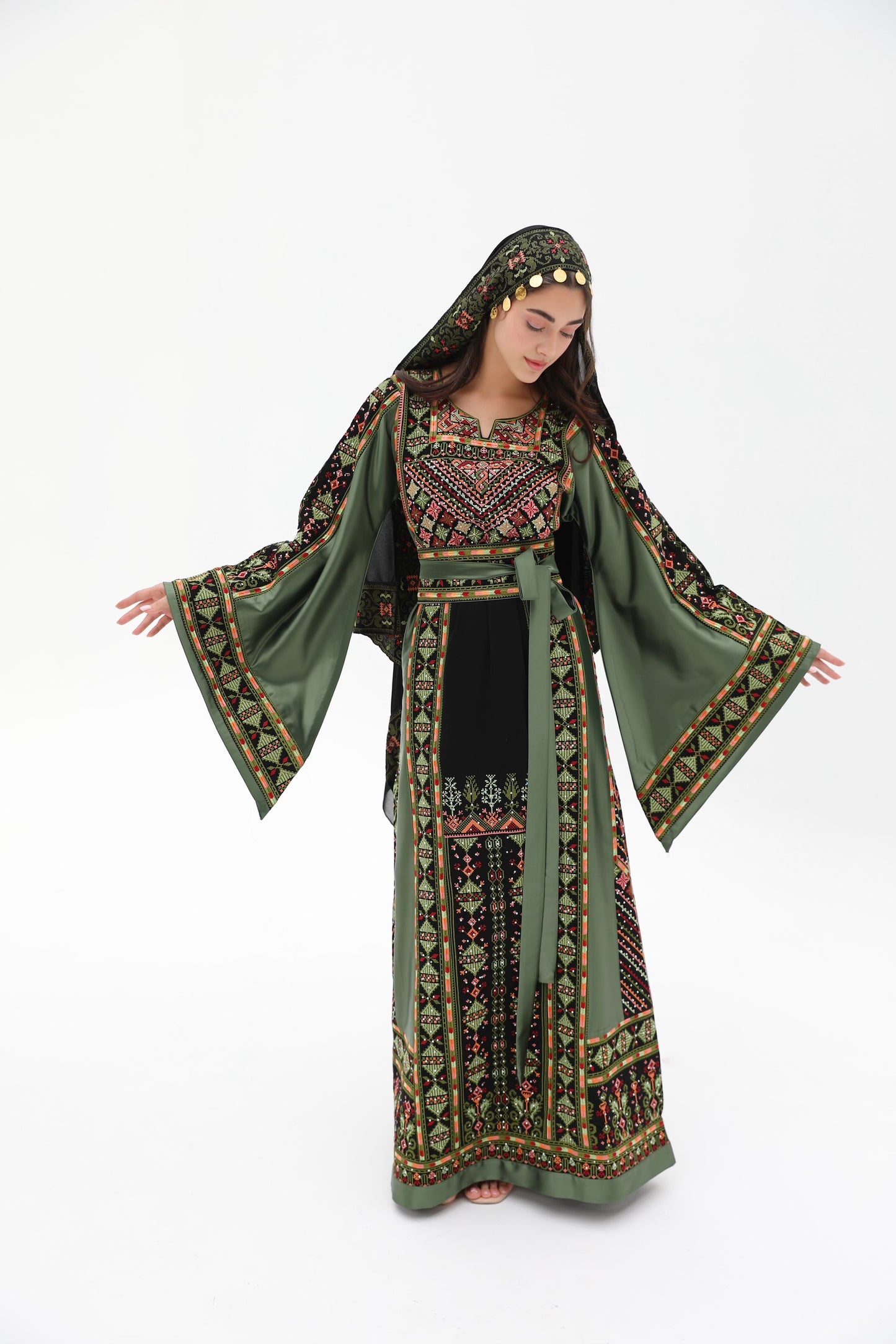 Tiba Long Sleeve Green and Black Thobe