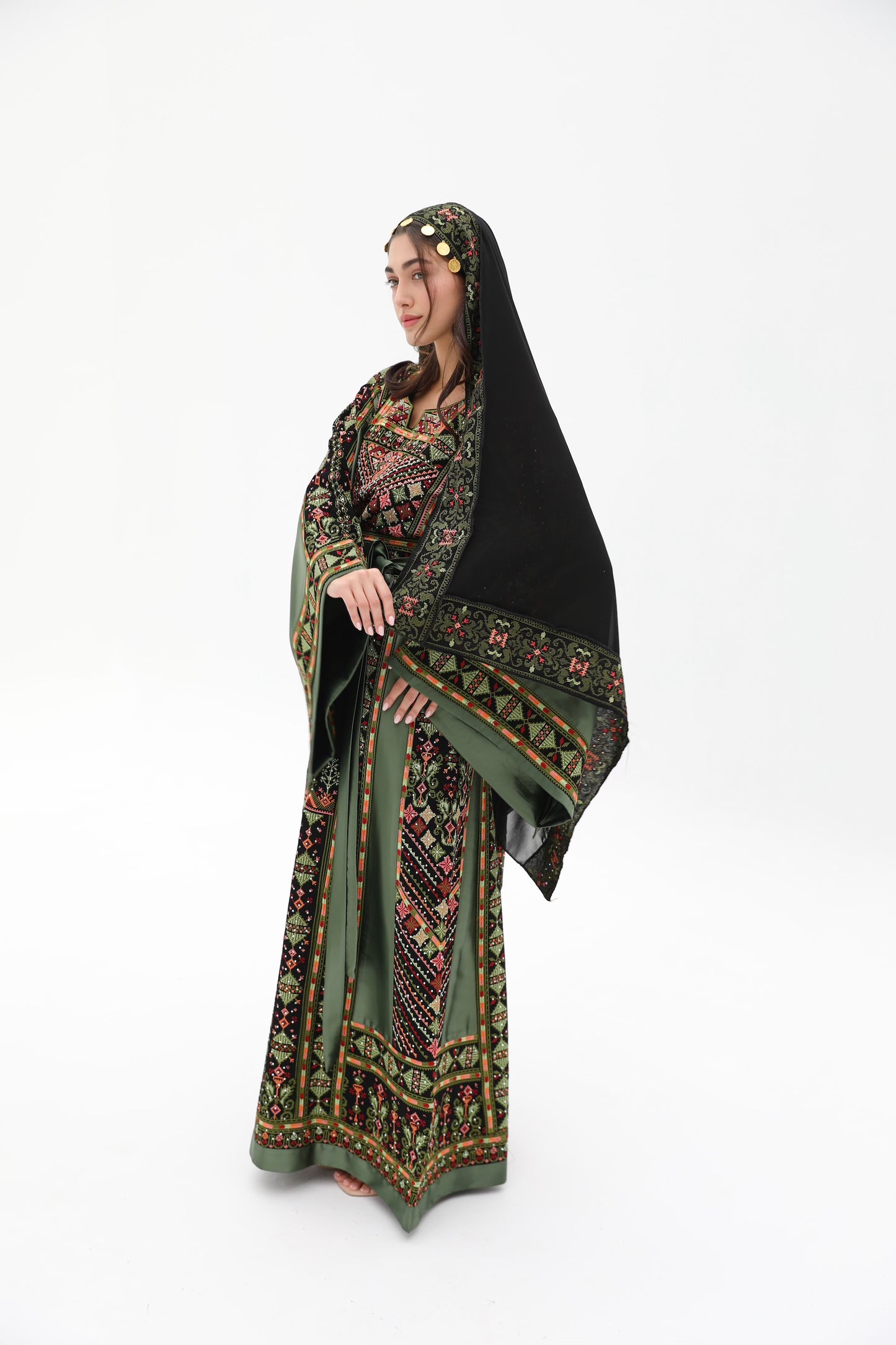 Tiba Long Sleeve Green and Black Thobe