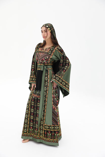 Tiba Long Sleeve Green and Black Thobe