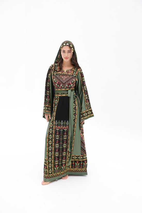 Tiba Long Sleeve Green and Black Thobe