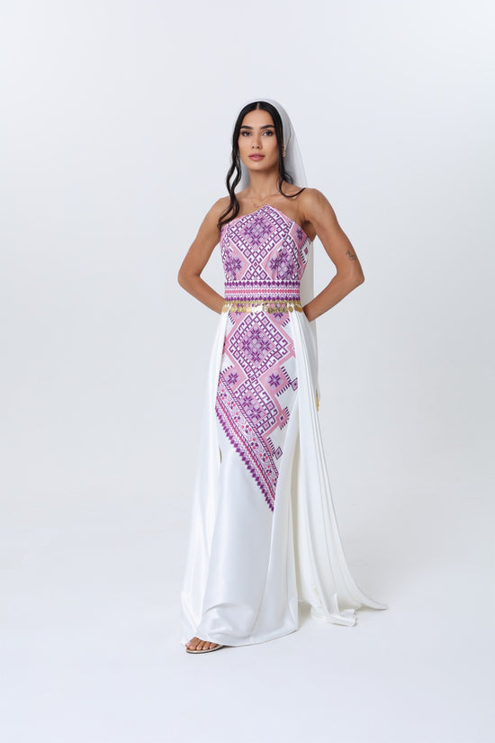 Juman White & Mauve Strapless Dress