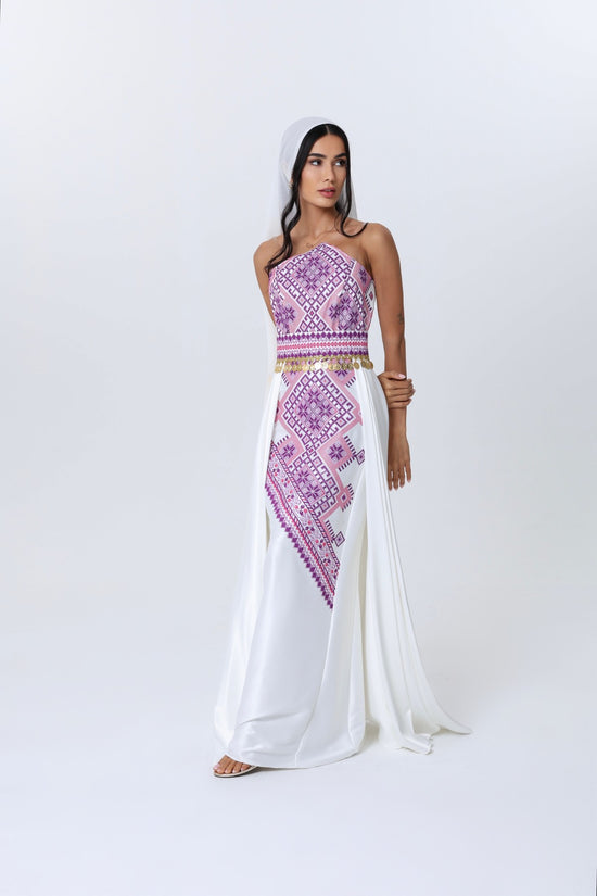 Juman White & Mauve Strapless Dress