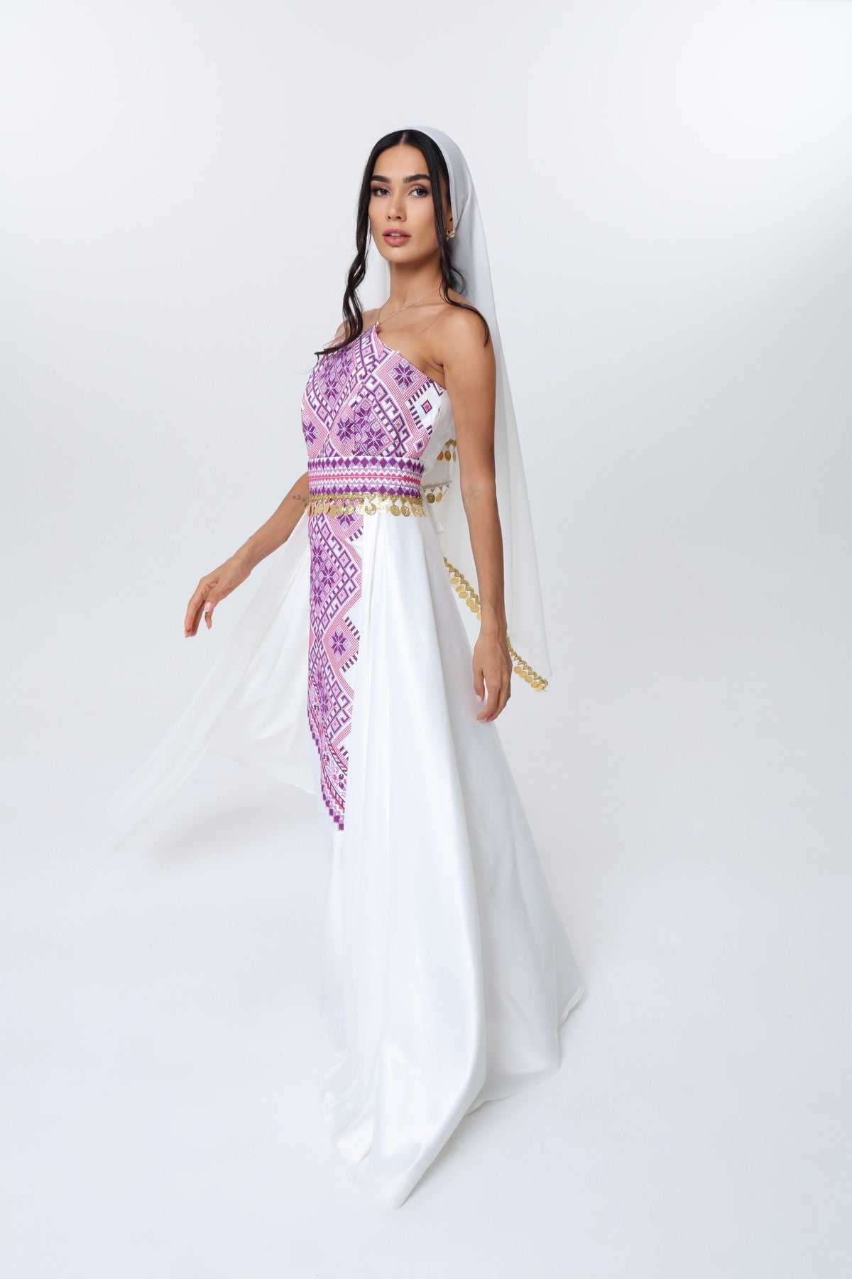 Juman White & Mauve Strapless Dress