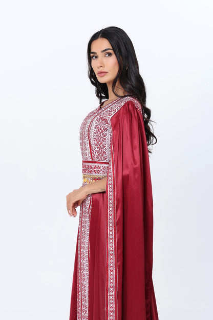 Karmel Burgundy & White Open Sleeve Dress
