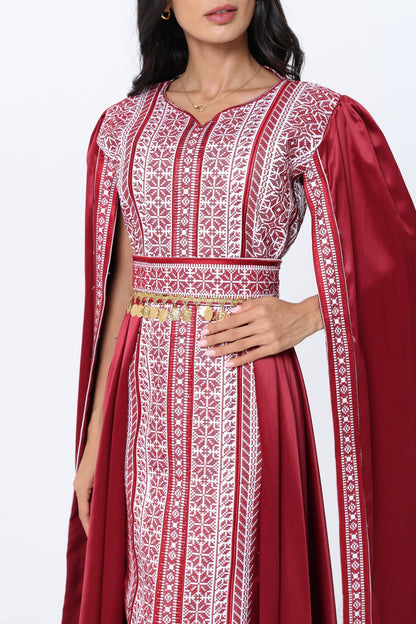 Karmel Burgundy & White Open Sleeve Dress