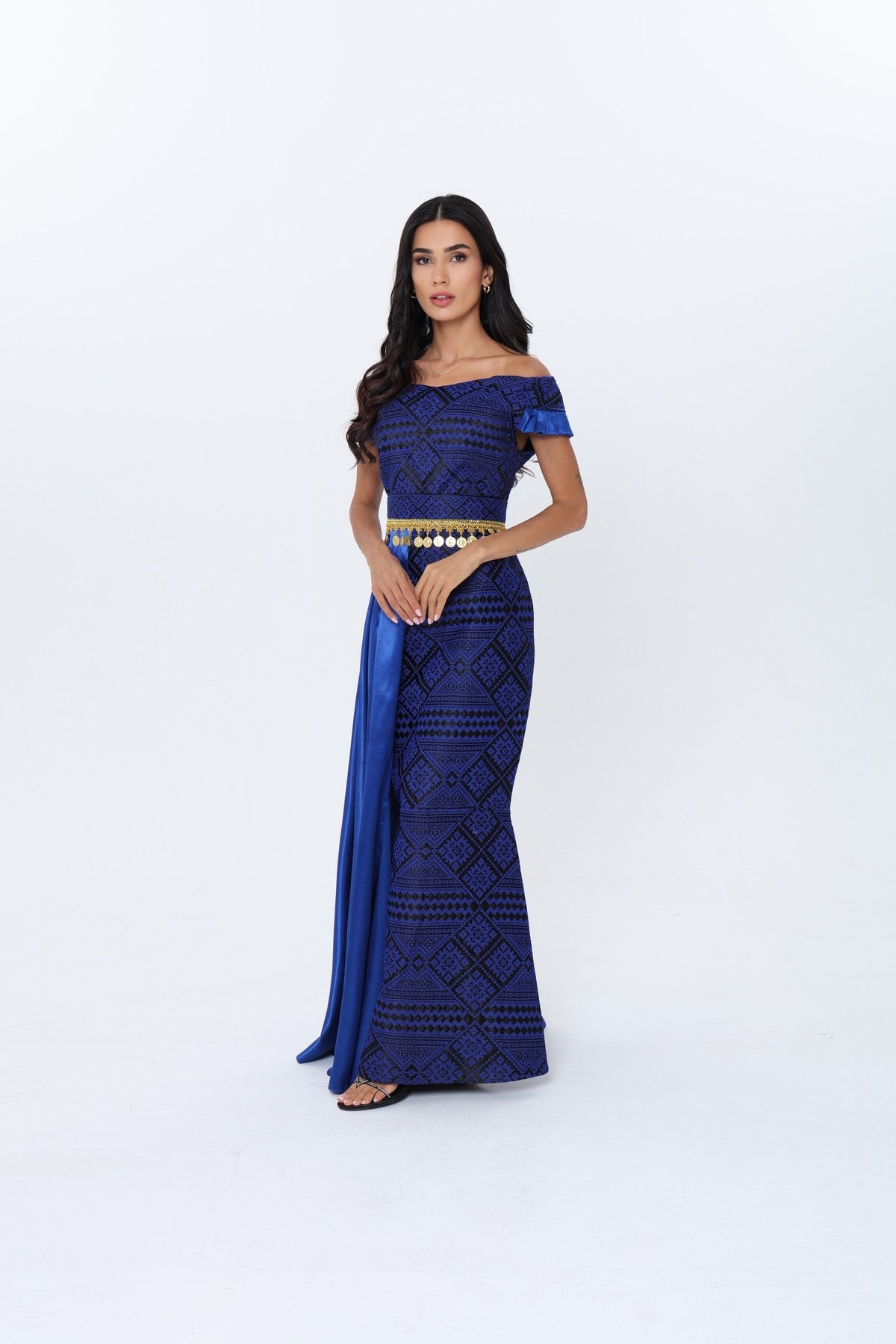 Zain Royal Blue & Black Off Shoulder Dress