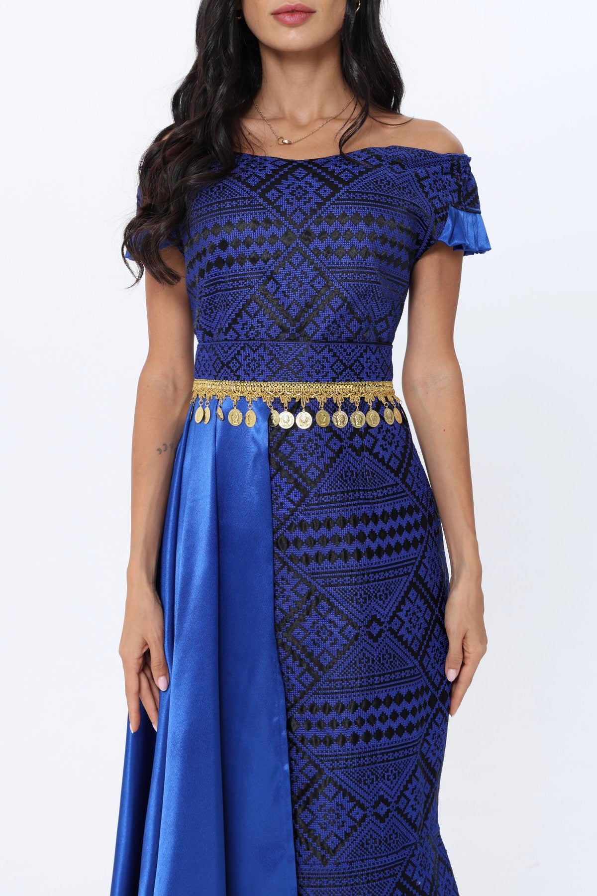 Zain Royal Blue & Black Off Shoulder Dress