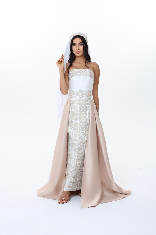 Lulwa Pearl & White Strapless Dress