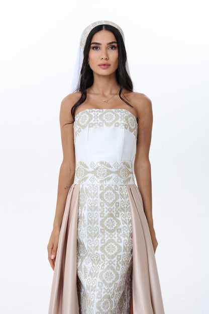 Lulwa Pearl & White Strapless Dress