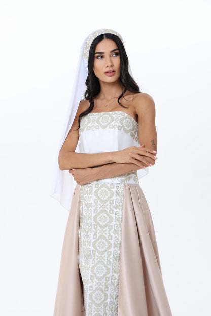 Lulwa Pearl & White Strapless Dress