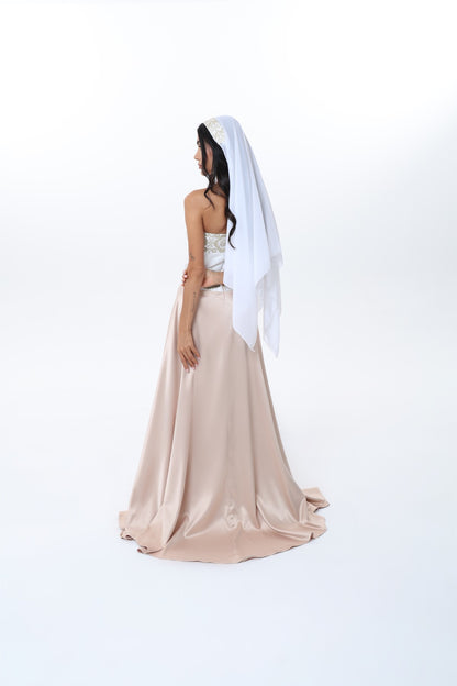 Lulwa Pearl & White Strapless Dress