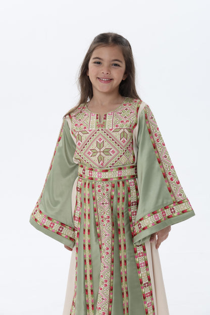 Naya Olive & Beige Kids Thobe