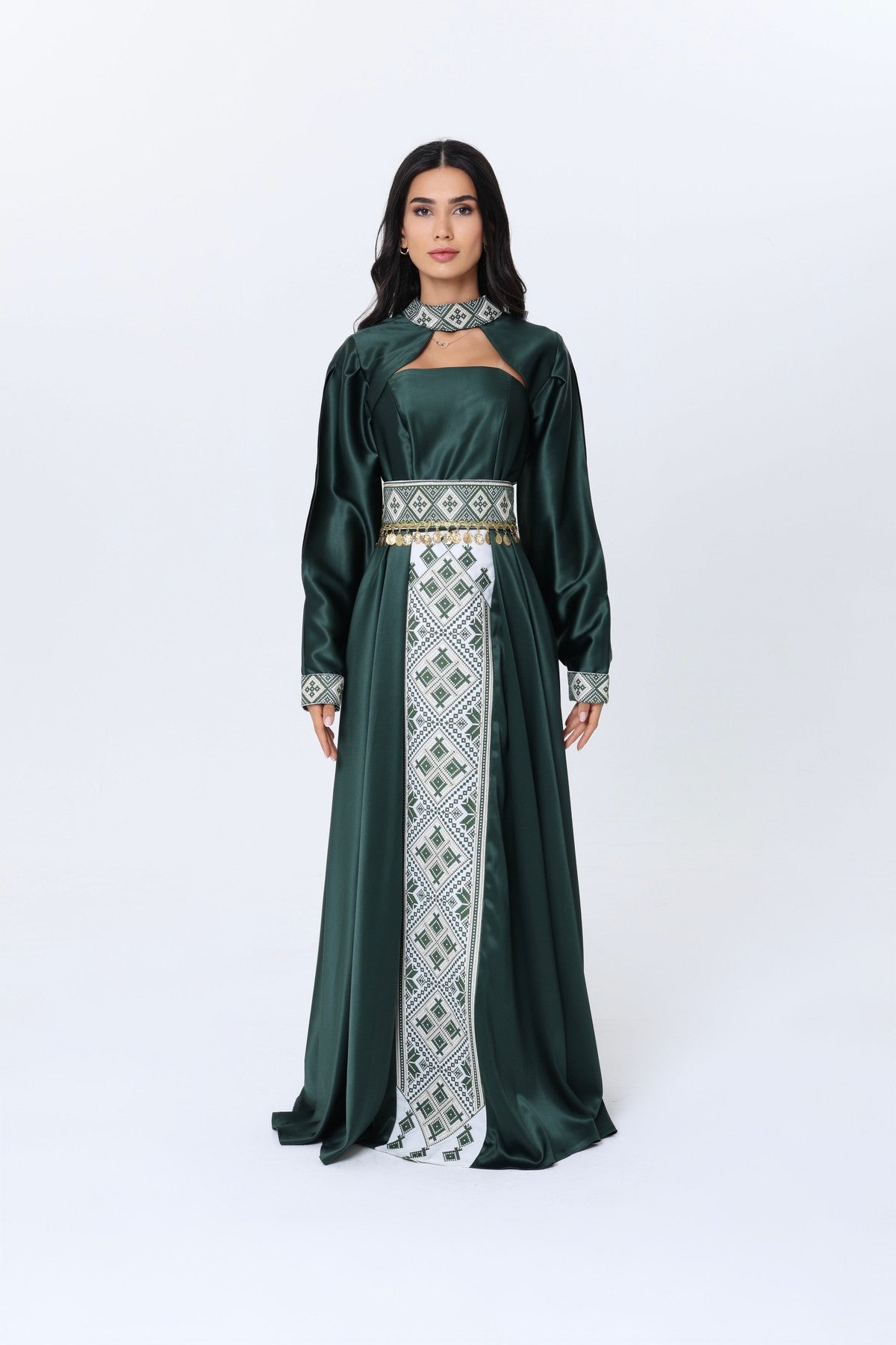Zomorod Emerald & White Strapless Dress