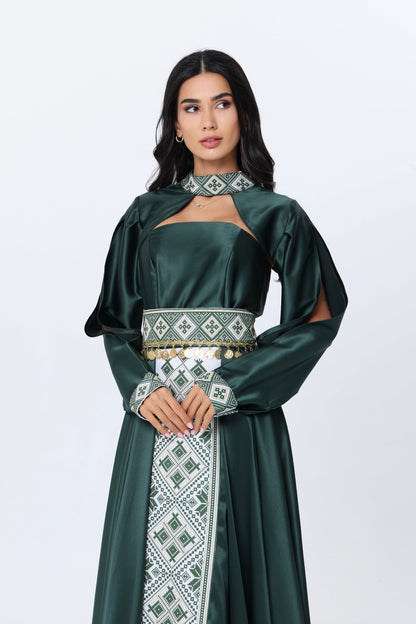 Zomorod Emerald & White Strapless Dress